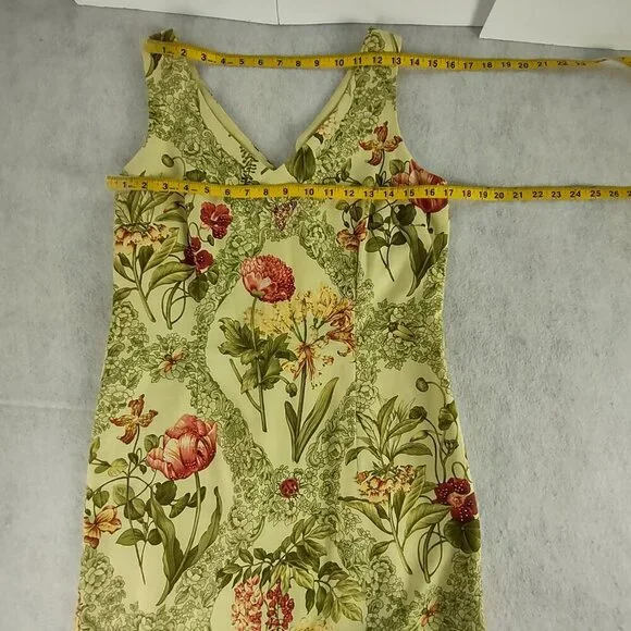 Talbots Yellow Green Floral Sleeveless 100% Cotton A-Line Midi Dress Size 10 - Picture 8 of 11